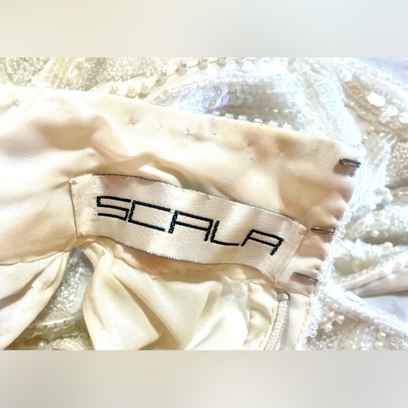 Scala Ivory Silk Heavily Beaded Sleeveless Long Formal Dress Sz S - Picture 11 of 12